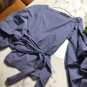 Blue and white checked blouse